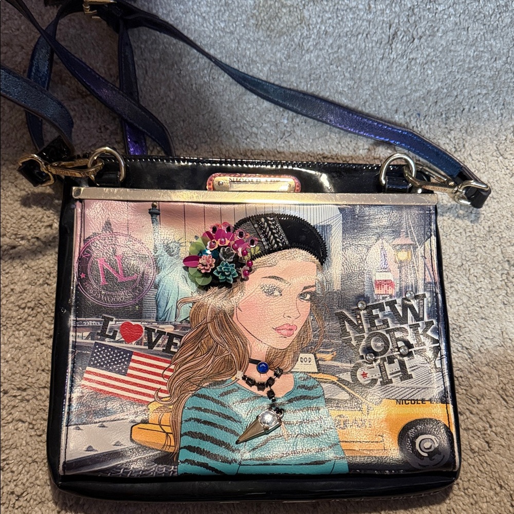 Nicole Lee Artistic New York Crossbody Bag - Black and Blue